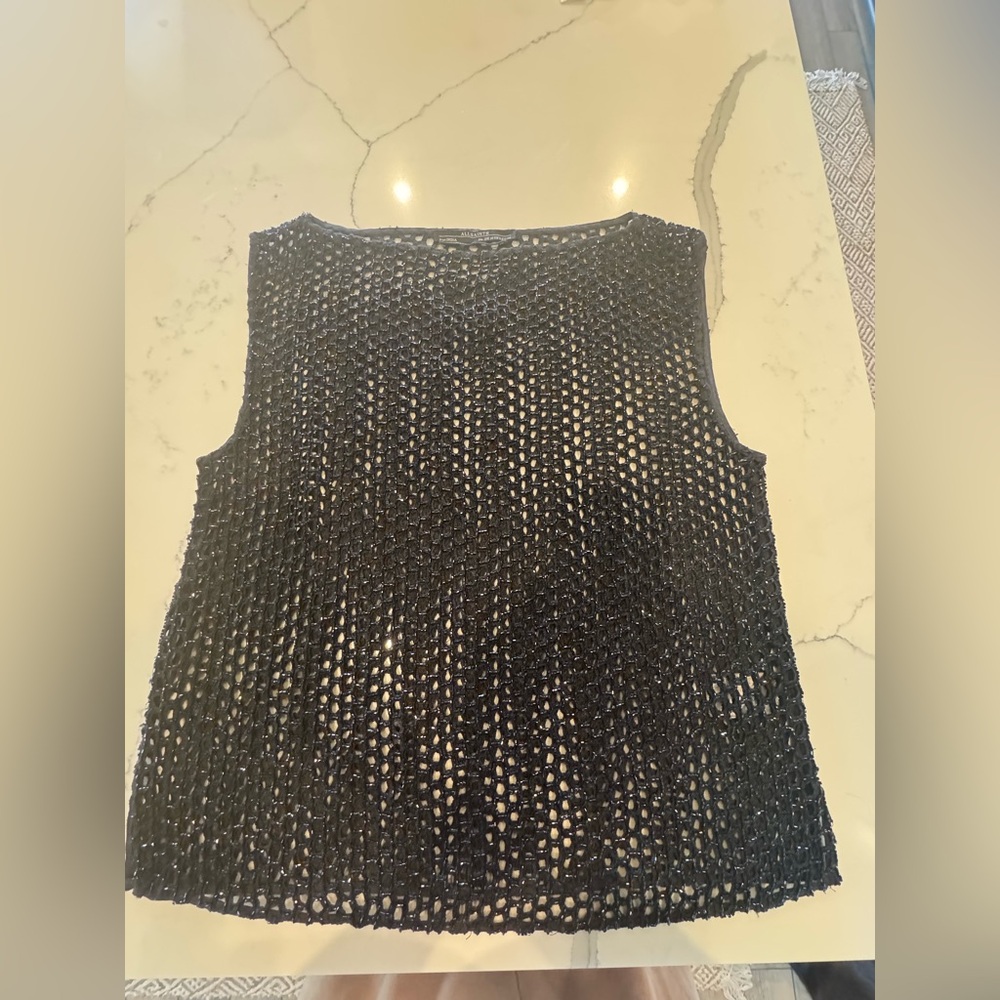 All Saints Hand Embellished- Black Open-Knit Sleeveless Top - Size 6